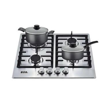 Imagem de Fogão Cooktop Inox A Gás 4 Bocas 1 Dupla ECG04 Eos + 2 Panelas Tramont