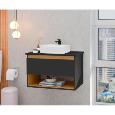 Imagem de Gabinete Armário para Banheiro Suspenso Florence com Cuba Preto - REDE