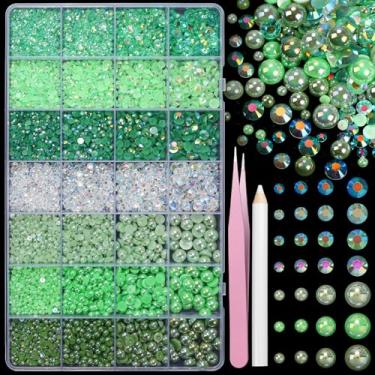 Imagem de 22.000 peças de pérolas planas verdes e strass para artesanato, strass de resina, pedras preciosas para deslumbramento, tamanho misto 3-6 mm contas de meia pérola para unhas rosto olhos frascos de