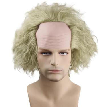 Imagem de SisiruKou Peruca masculina careca, verde-claro, encaracolada, curta, encaracolada, Halloween, cosplay, festa, acessórios