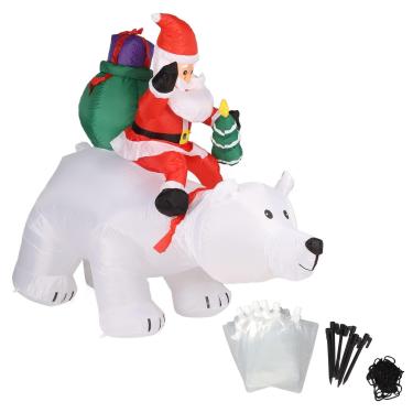Imagem de Papai Urso Polar Decoração Poliéster, Decoração de Natal Inflável Papai Montando Um Urso Polar LED Luminoso Brinquedo Inflável de Natal (Plugue dos EUA)