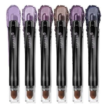 Imagem de LUXAZA PRO Conjunto de 6 peças de palito de sombras roxas, paleta de sombras de olhos creme, fosco, brilho metálico, delineador, lápis clareador, giz de cera, maquiagem de Halloween - LAVENDER