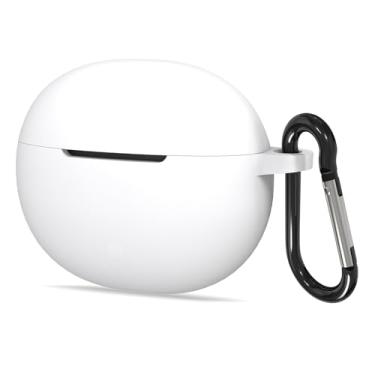 Imagem de Geekria Capa de silicone compatível com fones de ouvido sem fio EDIFIER X2 verdadeiros, capa protetora para fones de ouvido com gancho para chaveiro, porta de carregamento acessível (branca)