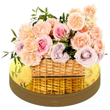 Imagem de Pratos de centro de mesa espelhados redondos, vidro acrílico, pacote com 12, bandeja circular decorativa para mesa de casamento, festa, decoração de Natal (ouro - 30 cm)
