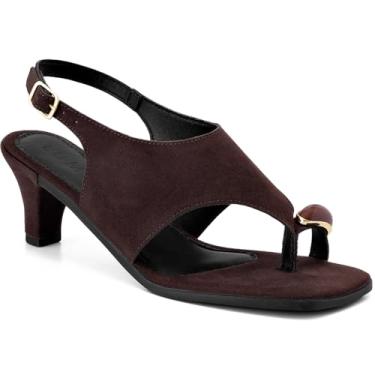 Imagem de Sandália Feminina Lumiss Camurça Salto Fino Baixo Bico Quadrado Enfeite Metalizado marrom35