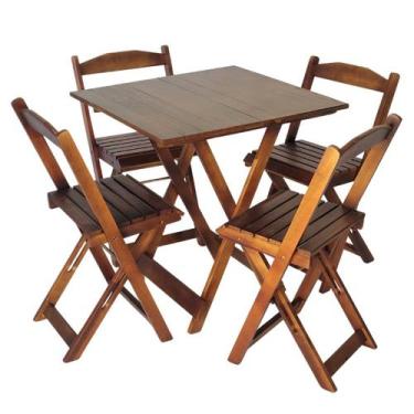 Imagem de Mesa Dobrável 70x70 Com 4 Cadeiras De Madeira Dobrável Retrátil - Dkad