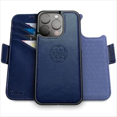 Imagem de Capa Carteira Dreem Fibonacci p/iPhone 15 Pro Max, 2-em-1, case antichoque, couro vegano, capa removível, compatível com acessórios MagSafe. Proteção RFID. Design para homens e mulheres [Azul Royal]
