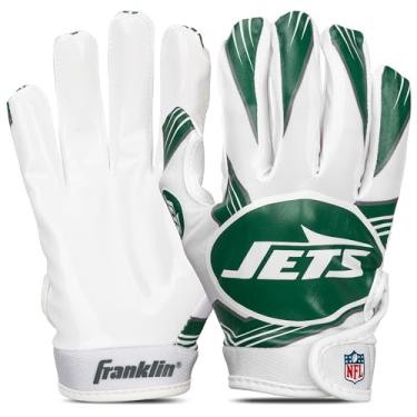 Imagem de Franklin Sports Luvas New York Jets Youth NFL Football Receiver - Logotipos oficiais da equipe NFL - Equipamento de futebol infantil + acessórios - Par juvenil PP/P