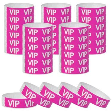 Imagem de 500 pulseiras de papel VIP para eventos à prova d'água, pulseiras leves de identificação de festivais, pulseiras adesivas neon para eventos (rosa neon)