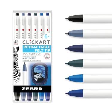 Imagem de Zebra Pen ClickArt Caneta esferográfica retrátil cores sortidas NightScape, pacote com 6, ponta fina de 0,6 mm, tinta à base de água sem tampa, tecnologia de absorção de umidade, material escolar