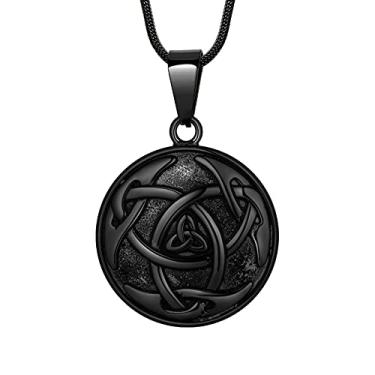 Imagem de Colar de nó celta, pingente viking - chifre de odin triplos nórdicos celta lua crescente de chifre Oden masculino 316L aço inoxidável triskelion amuleto estanho proteção tribal joia triskele viking,