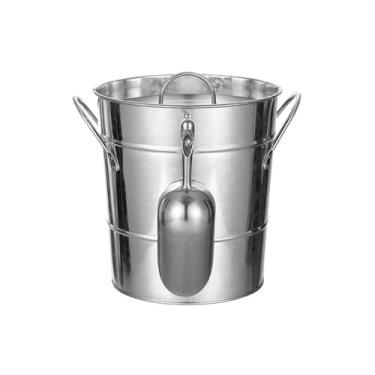 Imagem de balde de vinho Balde de gelo aço inoxidável com tampa portátil Champanhe Cerveja pelota alta cor Refrigerador de cerveja(Silver)