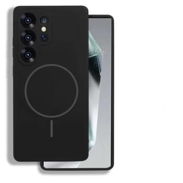 Imagem de HJZSZX Para Samsung S24Ultra Capa de silicone líquido capa protetora magnética sem fio de carregamento macio (para Samsung S24Ultra/preto)