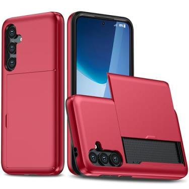 Imagem de SORAKA Capa para Samsung Galaxy A56 5G com suporte de cartão PC e TPU camada dupla 2 em 1 capa bumper capa à prova de choque vermelha