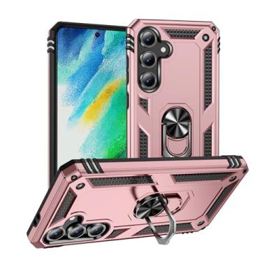 Imagem de SORAKA Capa para Samsung Galaxy S24 FE com suporte de anel capa armadura para Samsung Galaxy S24 FE capa traseira de policarbonato rígido macio com placa de metal para suporte magnético de telefone