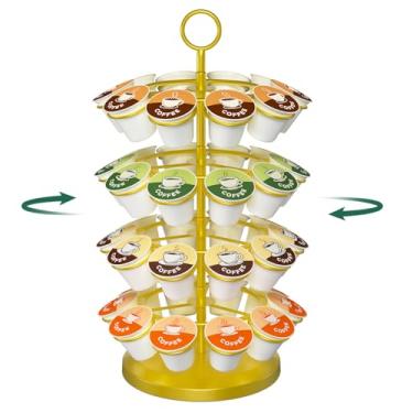 Imagem de EsLuker.ly K Porta-copos organizador de cápsulas de café, carrossel para balcão, suporte de armazenamento de metal para cozinha, torre de 4 camadas giratório para copos de 40 K, economia de espaço