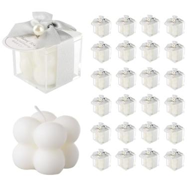 Imagem de ACITHGL 30 conjuntos de velas pequenas de bolhas de casamento para convidados lembrancinhas de chá de panela em massa com fitas elegantes, cartões de agradecimento, presentes (prata cintilante)