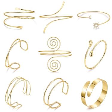 Imagem de SOMEITIA 9 peças pulseiras de braço de ouro para mulheres ajustável para braço superior pulseira minimalista irregular braçadeira braçadeira bobina espiral, braçadeira, conjunto de joias, liga