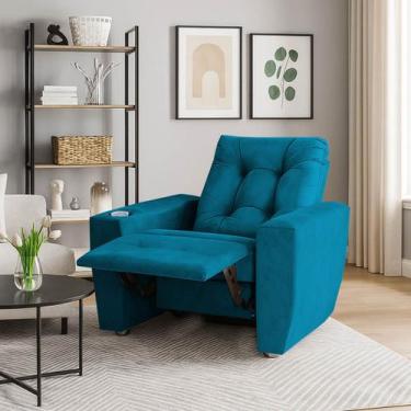 Imagem de Poltrona Do Papai Reclinável Suede Porta Copo Perola - Silverio Decor,