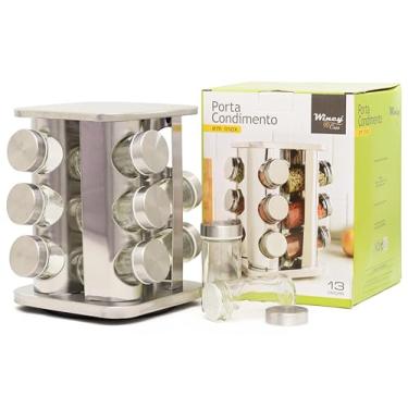 Imagem de Porta-Condimento Giratório Inox Com 12 Potes De Vidro 98ml - Wincy - IXB03037