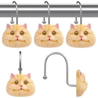 Imagem de Ganchos decorativos de cortina de chuveiro, anéis de cortina de chuveiro de gato fofo para varão de cortina de chuveiro, cabides de cortina de chuveiro de resina artesanais, ganchos de chuveiro para