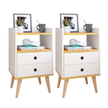 Imagem de Conjunto Mesa De Cabeceira Kit Mesinha Canto Quarto Lateral Cama 2 Gavetas Organizadoras Retrô Quarto - Dream Rpm