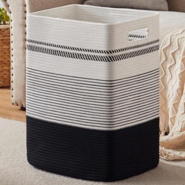 Imagem de Cesto de roupa suja SIXDOVE Large Woven Rope 75L preto e branco