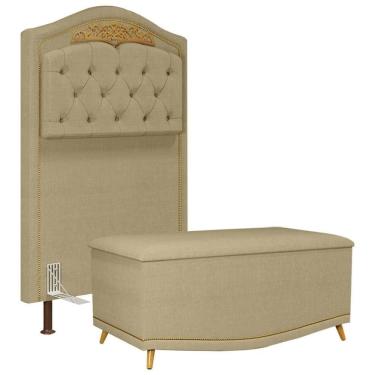Imagem de Cabeceira Cama Solteiro 90cm Com Calçadeira Baú Imperial J02 Linho Areia - Mpozenato