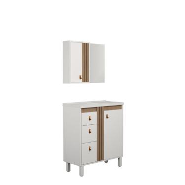 Imagem de Kit Gabinete E Espelho Para Banheiro Ariel 60 Cm Com Pé Branco/jequitibá