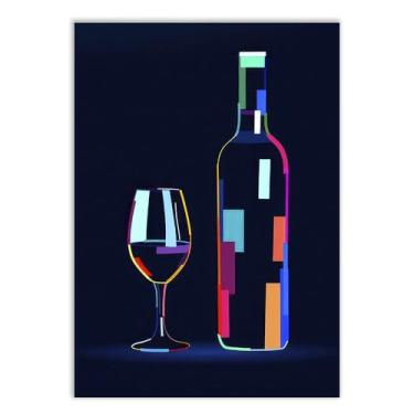 Imagem de Placa Decorativa Vinho Garrafa E Taca Bebidas Bar Ilustração Decoração Poster Quarto Sala