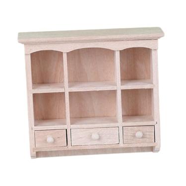 Imagem de Dynwave Gabinete em miniatura para casa de bonecas, mini móveis de cena, modelo de madeira, brinquedo de faz de conta, casa de bonecas clássica, prateleira de