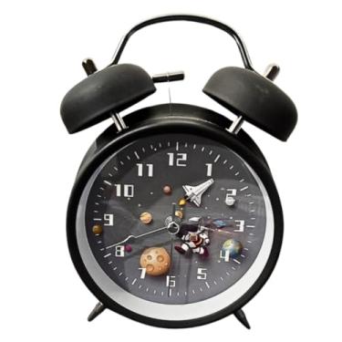 Imagem de Relógio Retrô Analógico de Mesa Design Astronauta Vintage Decorativo | Despertador Silencioso | Presente Criativo (PRETO)