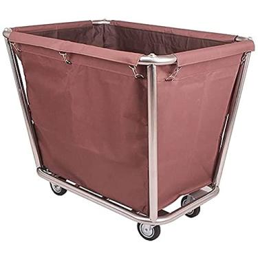Imagem de Prateleira carros móveis carrinho de roupa de lavandaria carro classificador de lavandaria cesta de lavandaria de hotel em casa recipiente com rodas cesto redondo para limpeza do hotel, moldura de aço