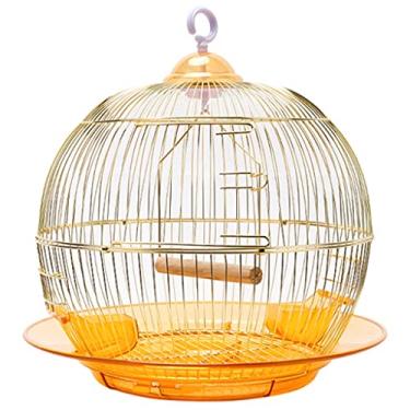 Imagem de Gaiola de pássaro gaiola de voo para tentilhões gaiola doméstica de papagaio de ferro, gaiola decorativa pequena ornamental, gaiola de viagem portátil com alça, processo de galvanoplastia (cor