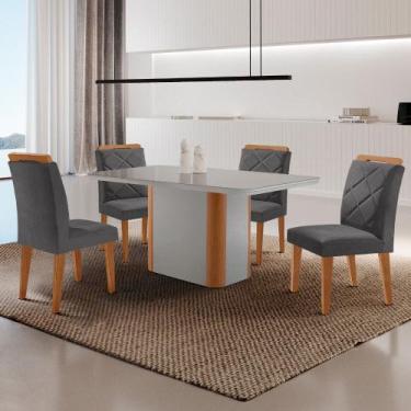 Imagem de Mesa de Jantar Isadora Tampo 120cm MDF Vidro Canto Copo e 4 Cadeiras M