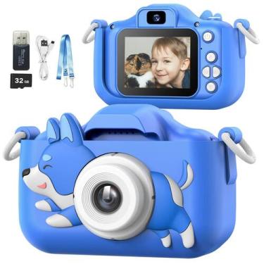 Imagem de Câmera infantil Magolo Magolo Dog Blue com capa de silicone de 3 a 12 