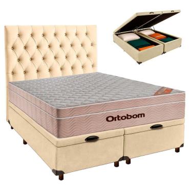 Imagem de Kit Cama Box Bau + Cabeceira + Colchão Queen Molas Ensacadas - Airtech - Ortobom