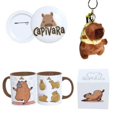 Imagem de Kit Completo Capivara  Caneca Estampada, Botton 4,4cm, Pelúcia de Capi