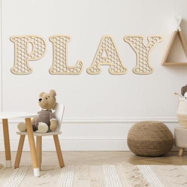 Imagem de Arte de parede em madeira RattanView PLAY Letters Boho 30x30 cm