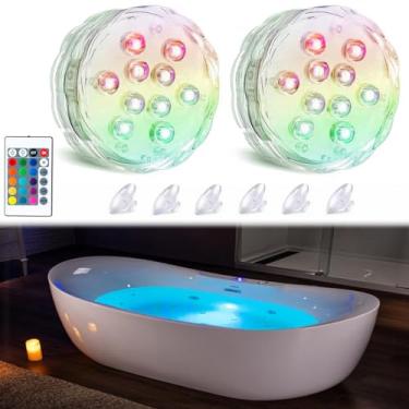 Imagem de Seagenck Luzes de banheira sem fio, à prova d'água, operadas a pilhas, luz brilhante para banheiro, banheira e chuveiro, luz de spa, essenciais de banho para mulheres relaxantes, RGB com controle