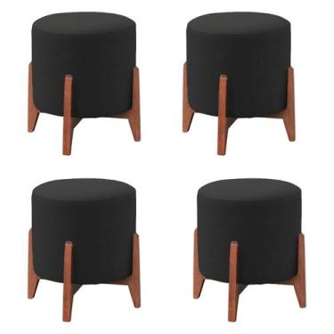 Imagem de Conjunto 04 Puff Thor Banqueta Pés Madeira Catânia Hall - Straso Decor
