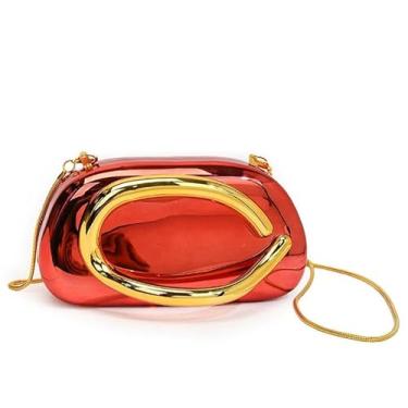 Imagem de Chageempb Bolsa clutch cromada brilhante para mulheres, bolsa de festa à noite, acabamento espelhado, bolsa de mão brilhante para casamento, Vermelho