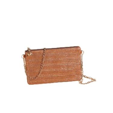 Imagem de Bolsa clutch feminina de palha boêmia verão praia bolsa de palha com zíper carteiras para mulheres, Café, Large