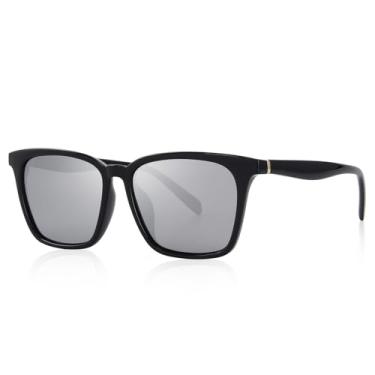 Imagem de Óculos de sol retrô quadrados para homens e mulheres óculos de sol retangulares modernos para dirigir, viajar, praia, atividades ao ar livre, Armação preta/lente espelhada prateada, Lens Width: 54