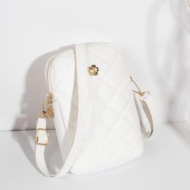 Imagem de Bolsa transversal para celular feminina, bolsa de ombro pequena, bolsa de mão fofa, carteira para celular para viagens, compras e uso diário, Branco, Medium, Chique