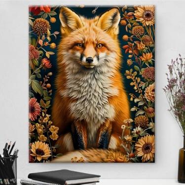 Imagem de Arte de parede botânica de raposa vermelha vintage emoldurada - Decoração de parede com flores escuras Academia para sala de estar quarto casa 20 x 25 cm