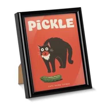 Imagem de Pôster de arte de parede de gato engraçado com estampa de gato picles para decoração de mesa, pintura emoldurada para decoração de mesa de cozinha doméstica 15 x 20 cm, presentes para amantes de