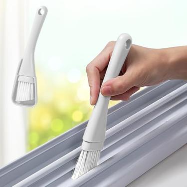 Imagem de Escova de limpeza de fendas, esfregão de detalhes de cerdas duras com borda raspadora integrada, para uso no canto da pia do teclado da janela da cozinha, branca