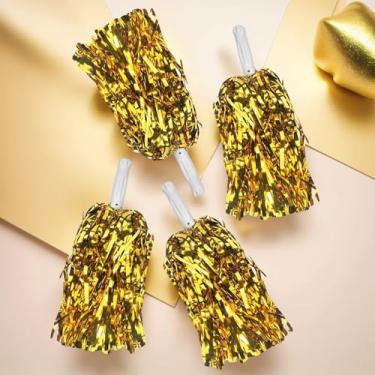 Imagem de 4 peças pompons de líder de torcida de alumínio metálico para esquadrões esportivos, festa de dança, futebol, basquete, espírito de celebração