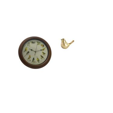 Imagem de Fenteer Relógio de Parede Elegante com Pássaro Cantando E Estatueta de Pássaro Dourado, Estátua de Animal Moderna para Sala de Jantar, Escritório, Sala de Est